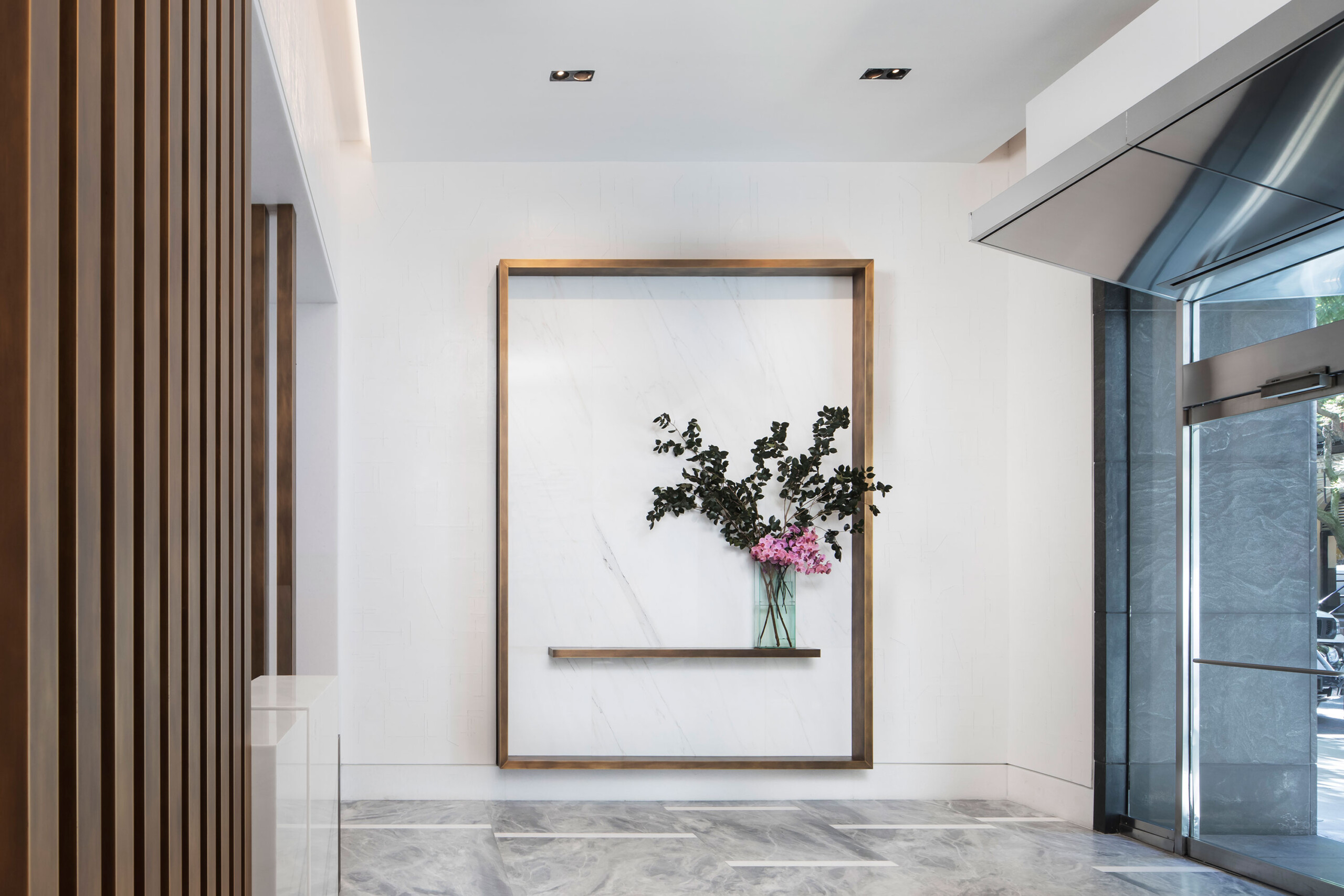 111 West 67th Street - Luxury lobby in Upper West Side building. Interior design by Pembrooke &...