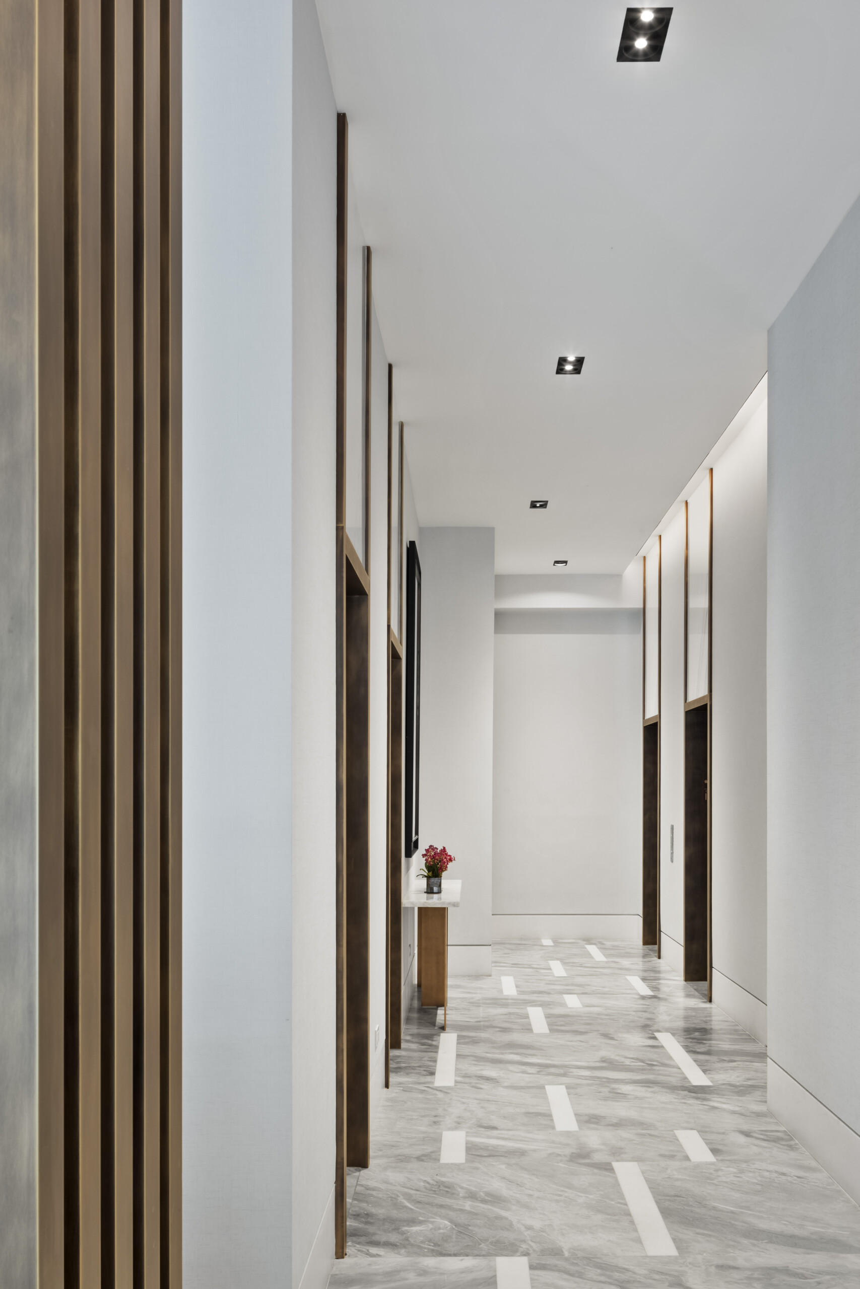 111 West 67th Street - Elevator corridor design for luxe Upper West Side lobby. Interior design...