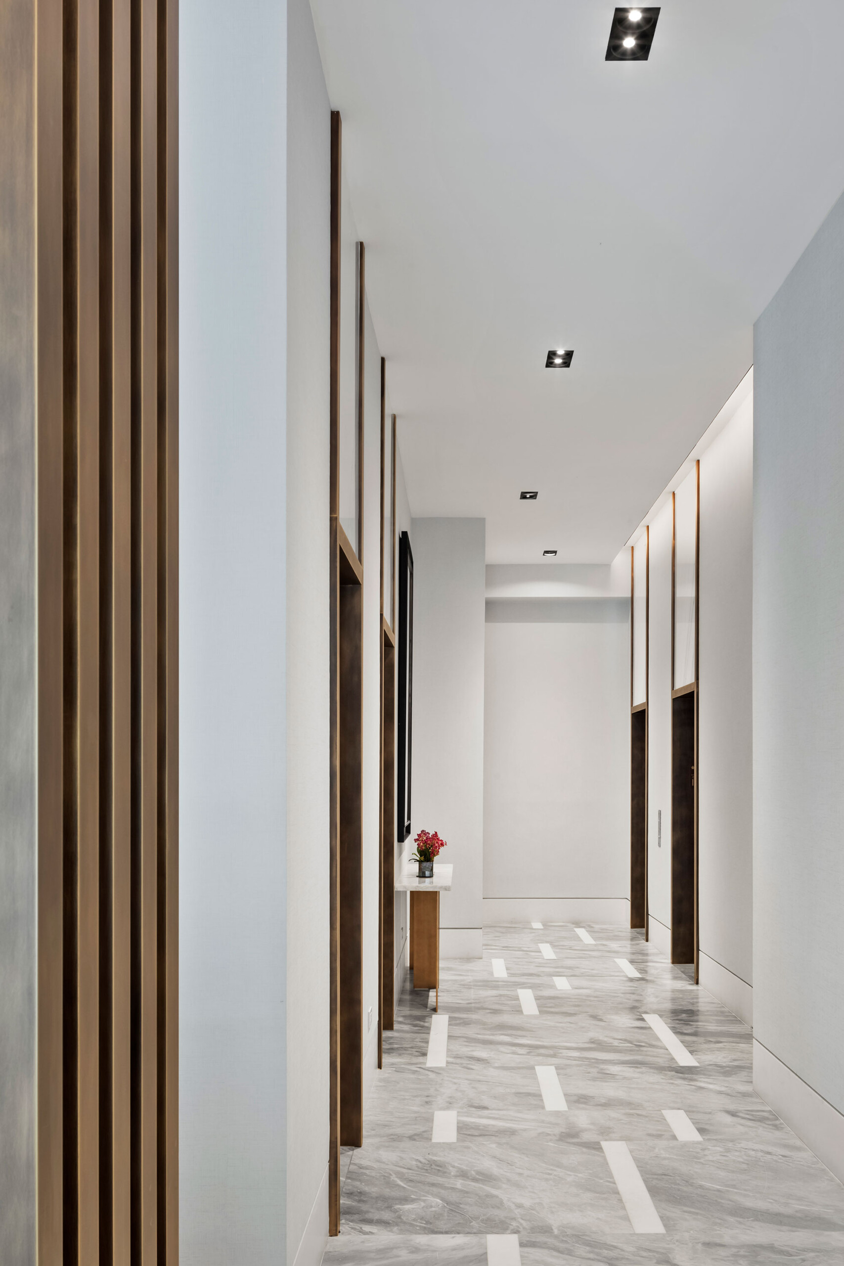 111 West 67th Street - Elevator corridor design for luxe Upper West Side lobby. Interior design...