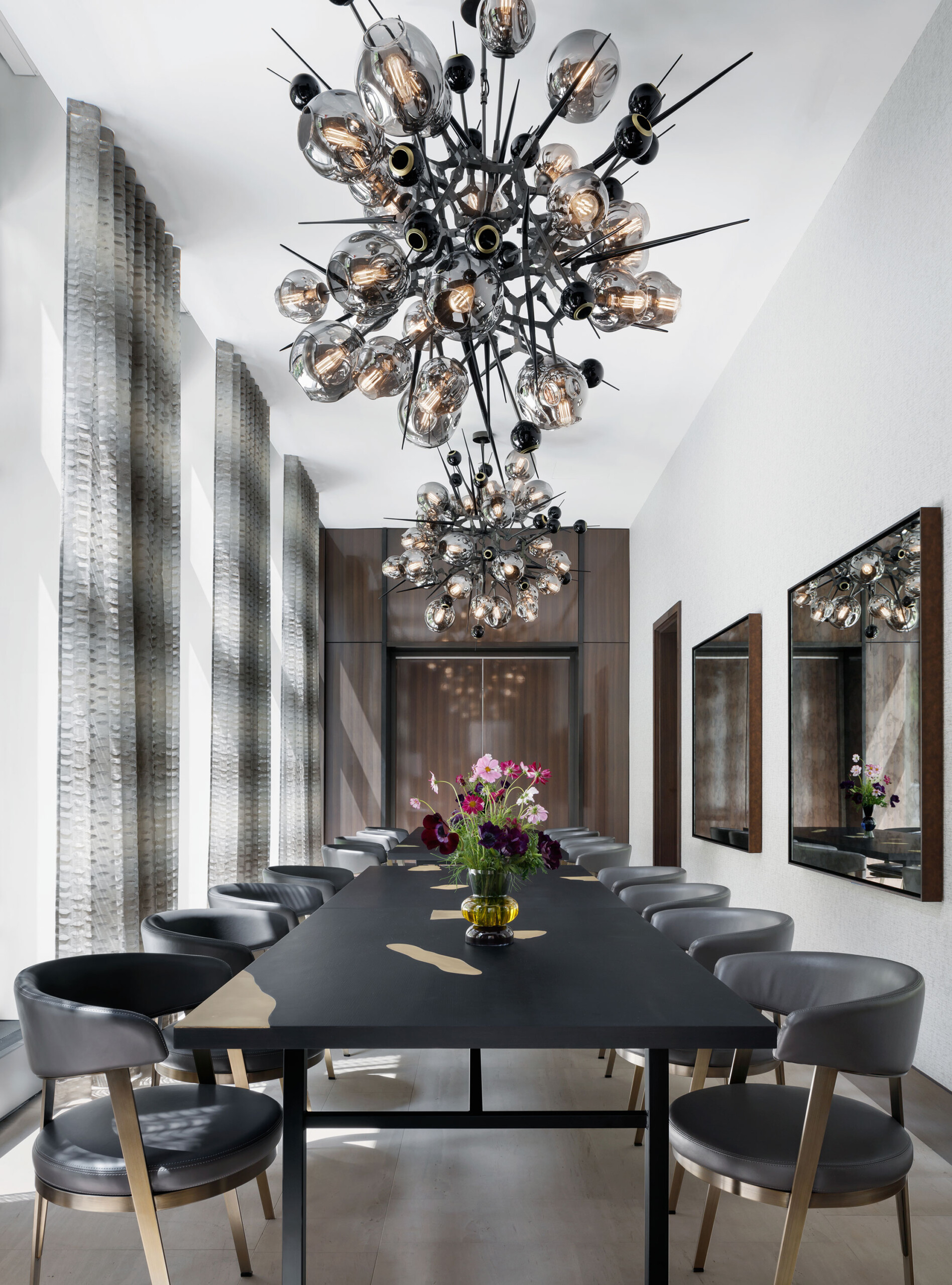 The Park Loggia - Modern event dining room with statement chandeliers and luxury elements. Interior...