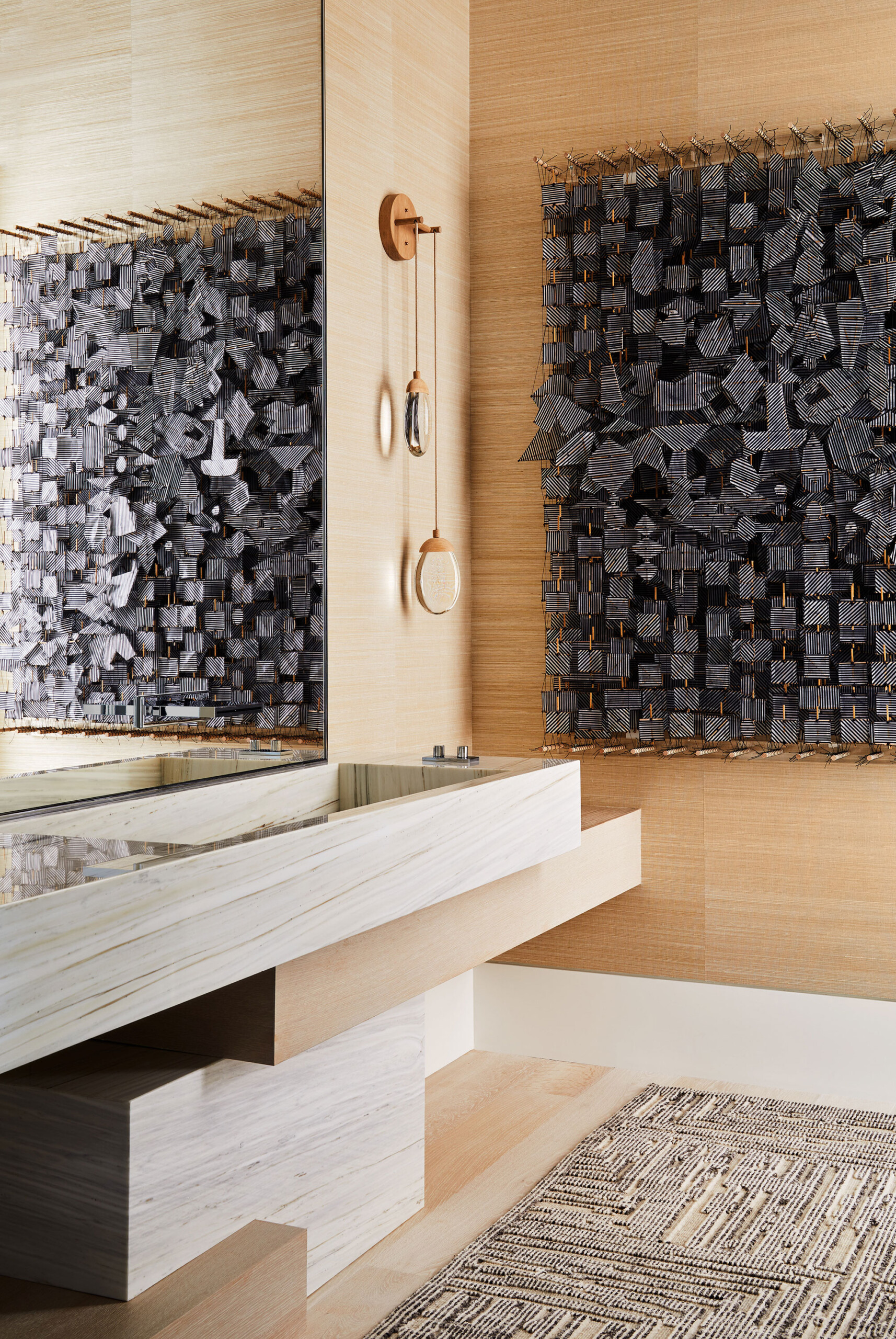 Southampton Estate - Pembrooke & Ives - Architectural bathroom with wood and stone vanity. Interior...