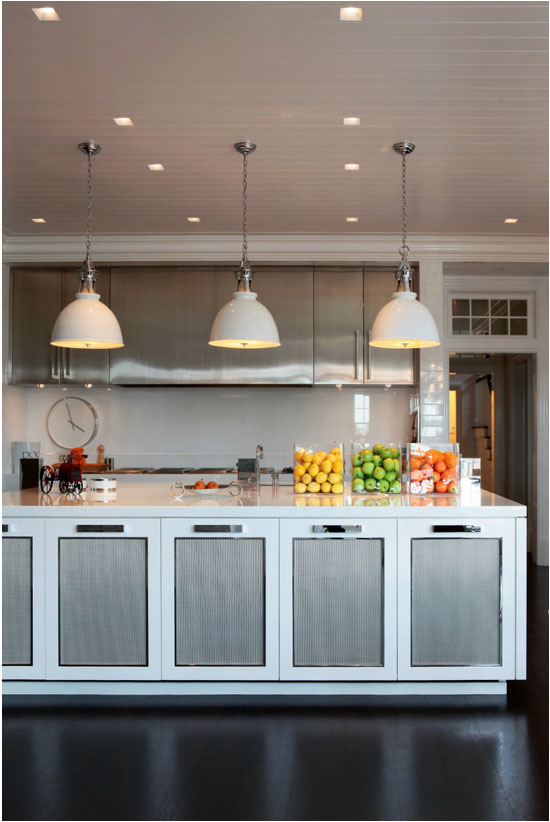 Watermill Cottage - Transitional kitchen in Watermill Cottage, Long Island, NY. White & stainless...