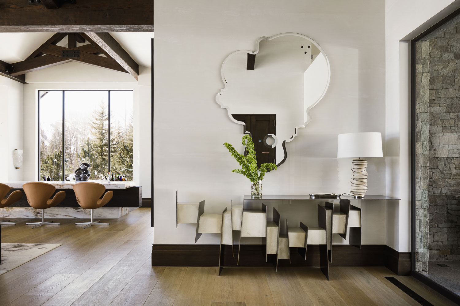 Red Mountain - Entryway of Red Mountain vacation home featuring abstract mirror and geometric console...