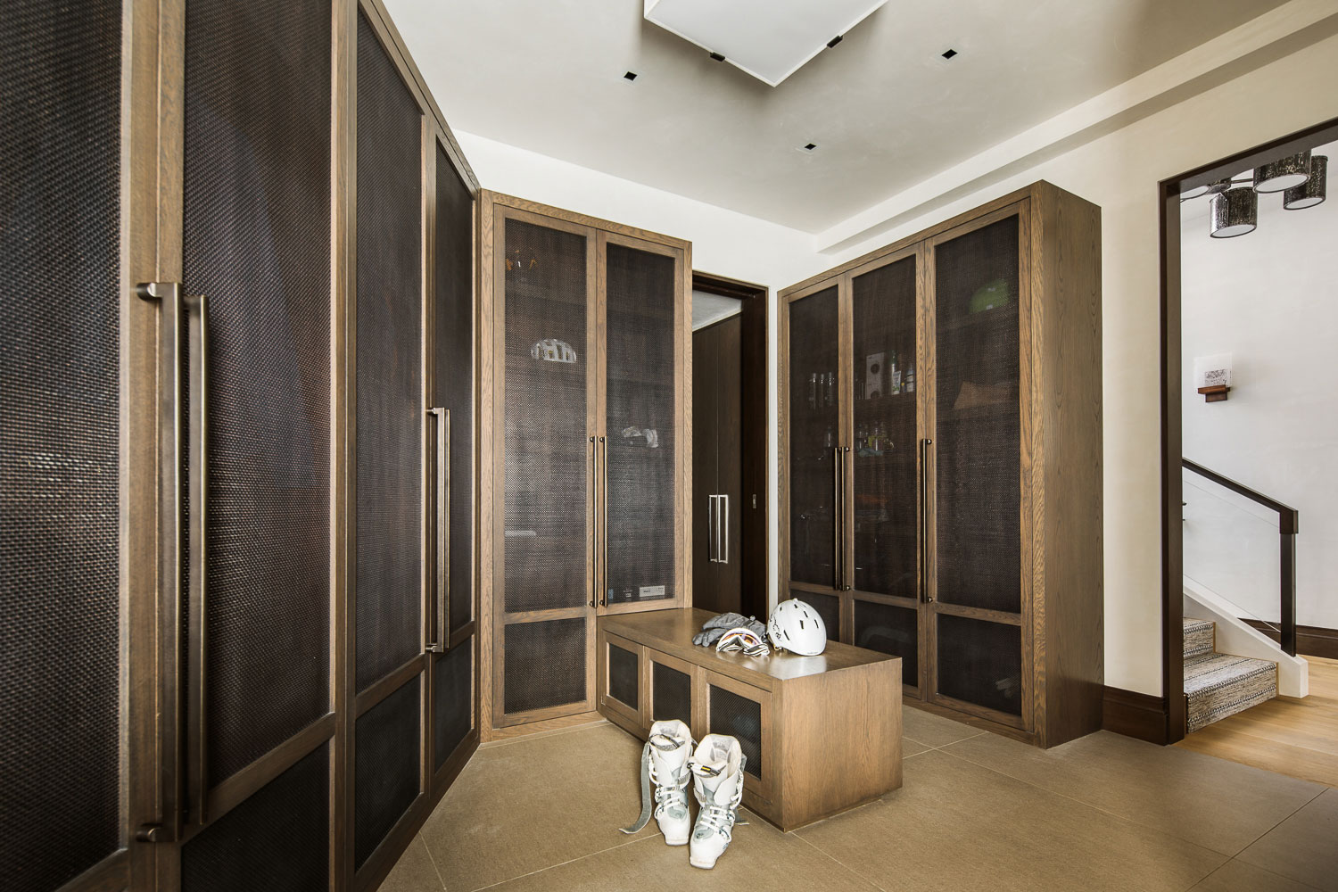 Red Mountain - Entry mudroom of Red Mountain vacation home with wooden storage and bench seating....