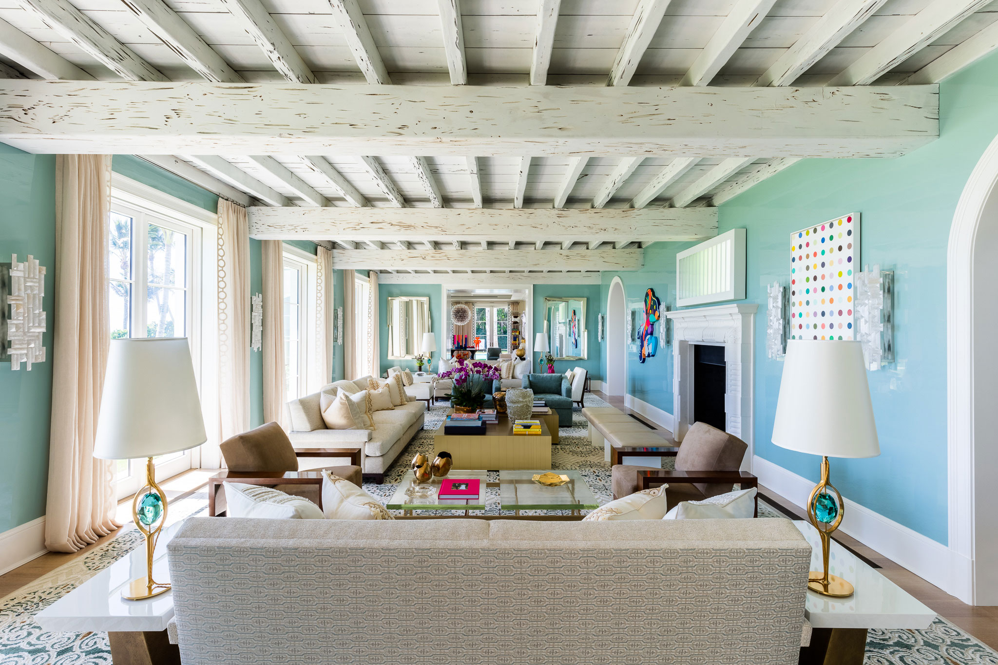 Ocean-front Compound - Living room lounge area of ocean-front estate with coastal design themes...