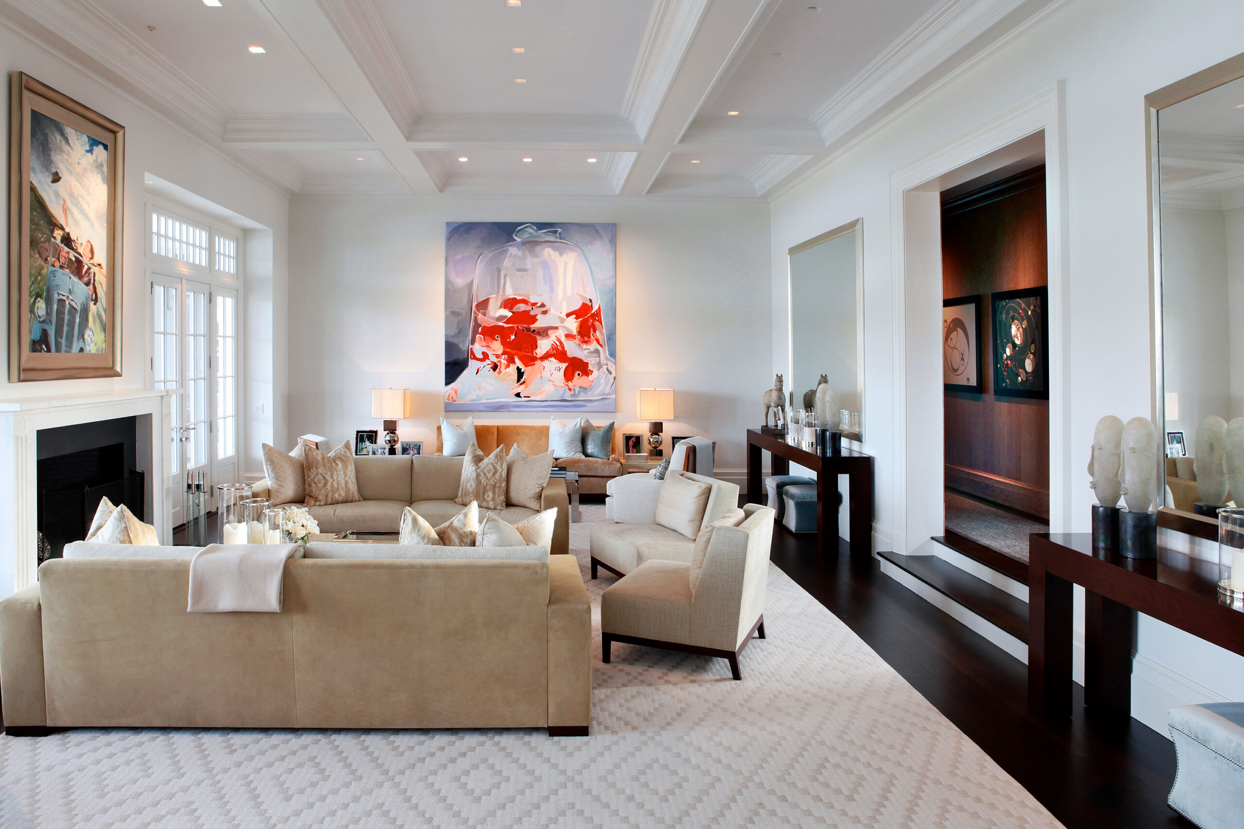 Watermill Cottage - Transitional living room with neutral colors in Watermill Cottage, Long Island,...