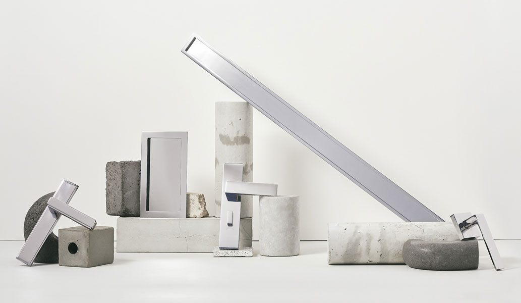 Hamilton Sinkler X Pembrooke & Ives custom modern chrome door handle hardware. Designed by Pembrooke...