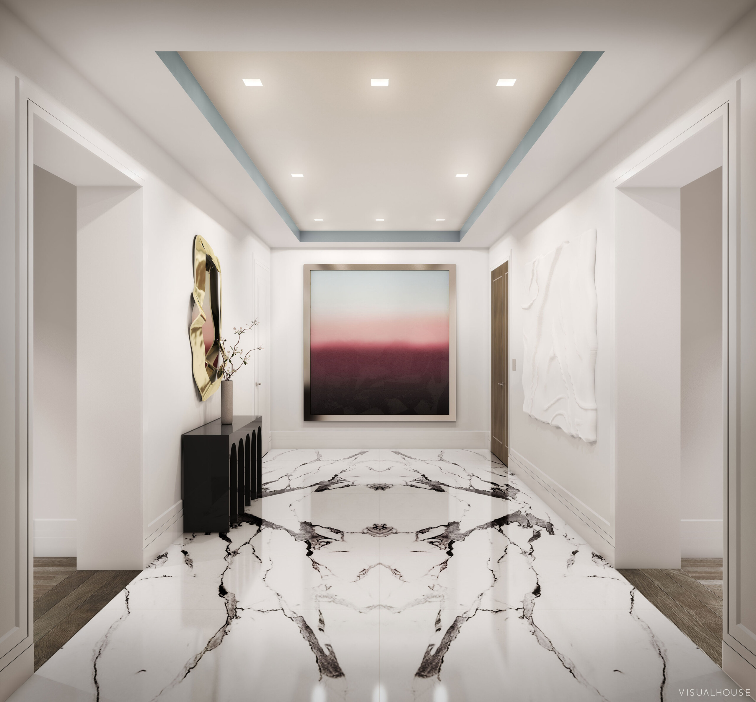 212 Fifth Avenue - Entryway foyer of converted condo in New York featuring marble floors, inset...