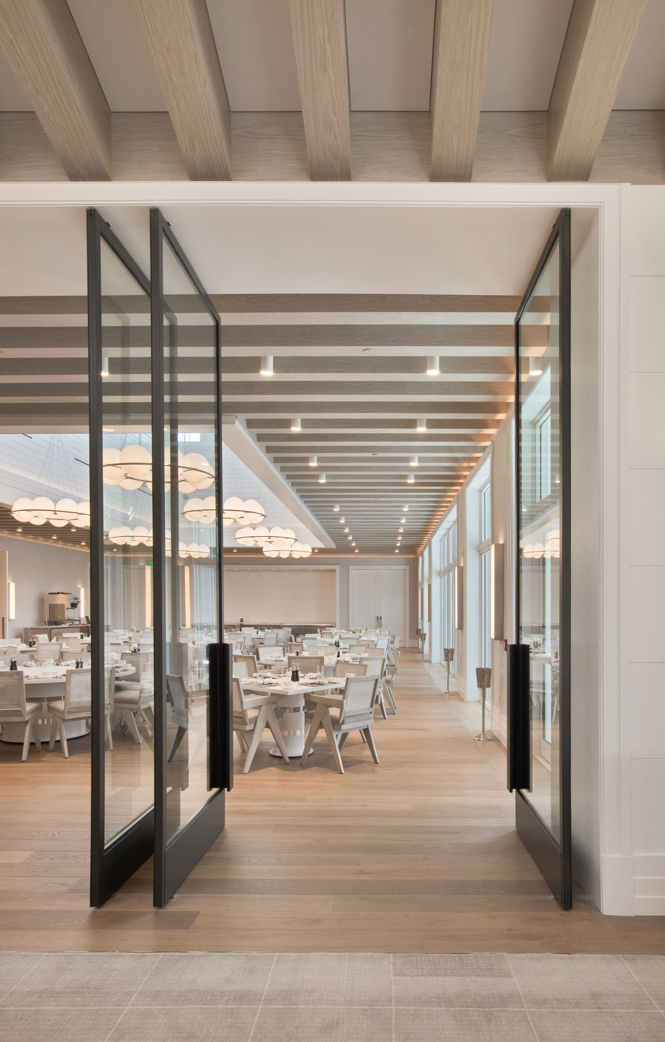 High Ridge Country Club - Entryway of modern country club dining room. Interior hospitality design...