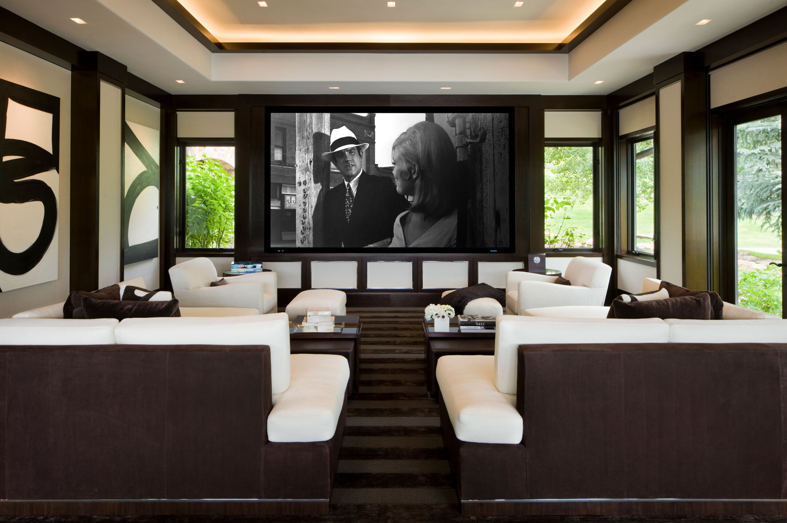 Willoughby Way - Luxury transitional movie theater & lounge area in Colorado retreat. Interior...