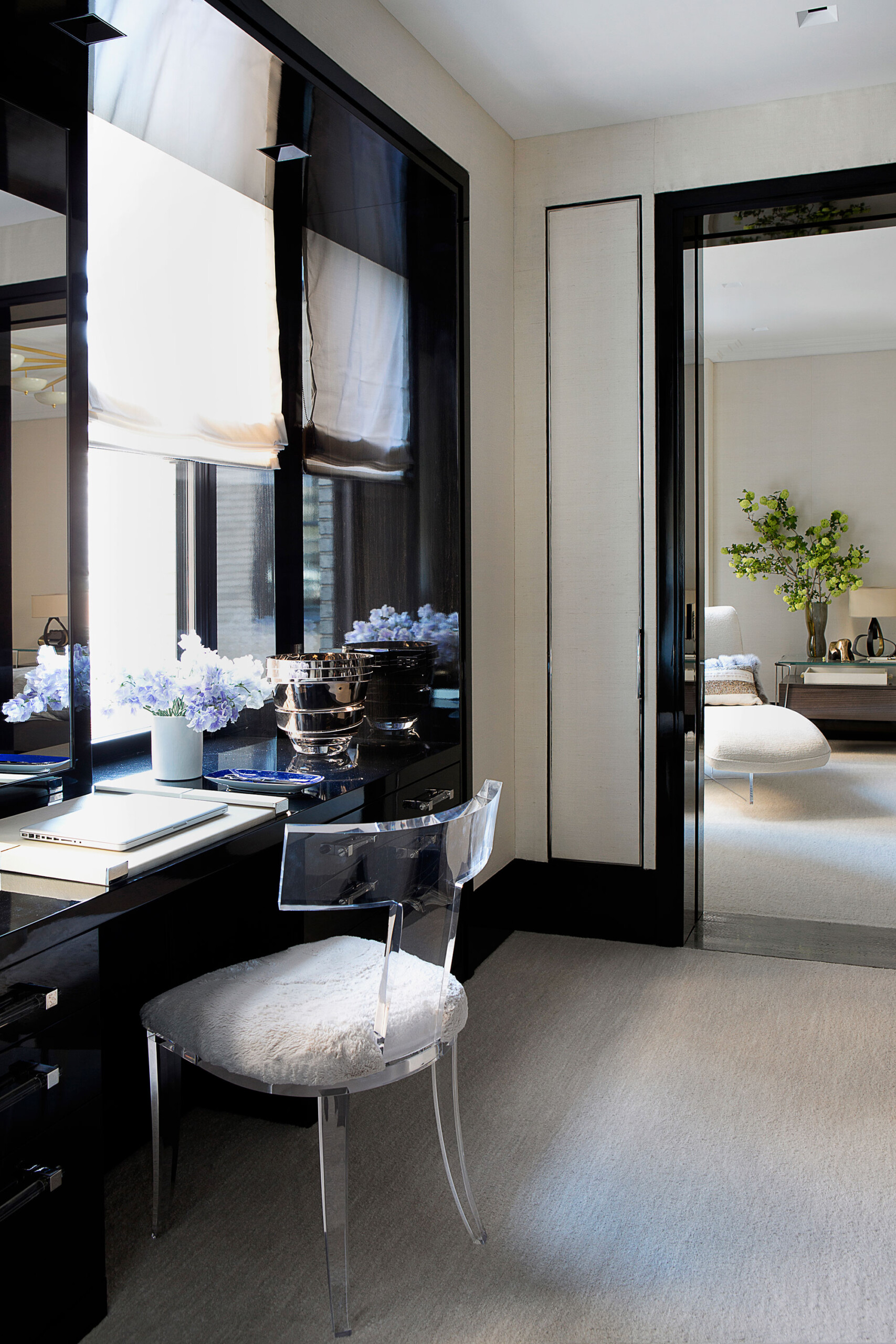 Glamour on Park - Luxury vanity within walk-in closet of Park Avenue residence, featuring clear...