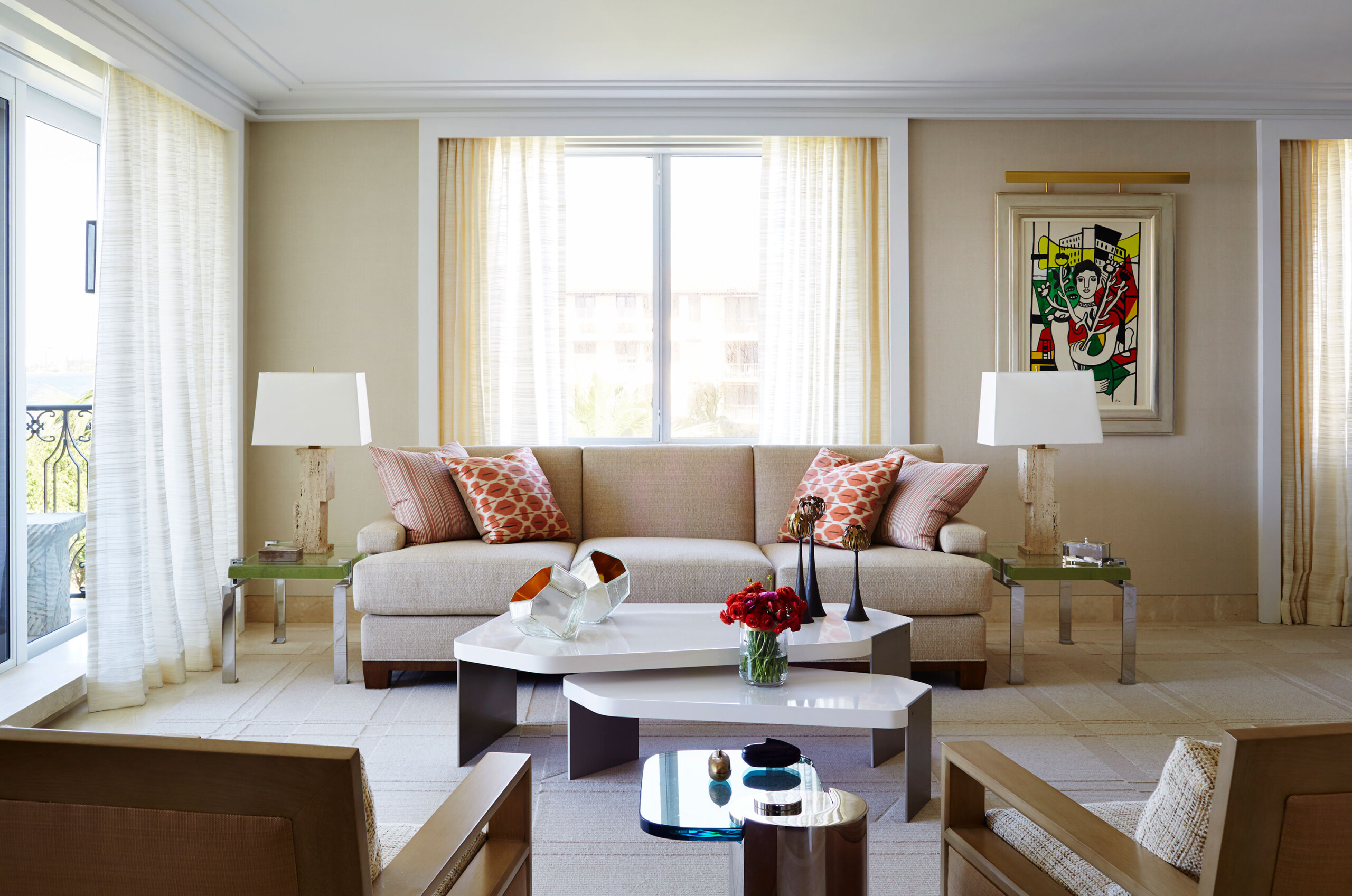 Palm Beach Apartment - Modern living room of Palm Beach apartment. Interior design by Pembrooke...