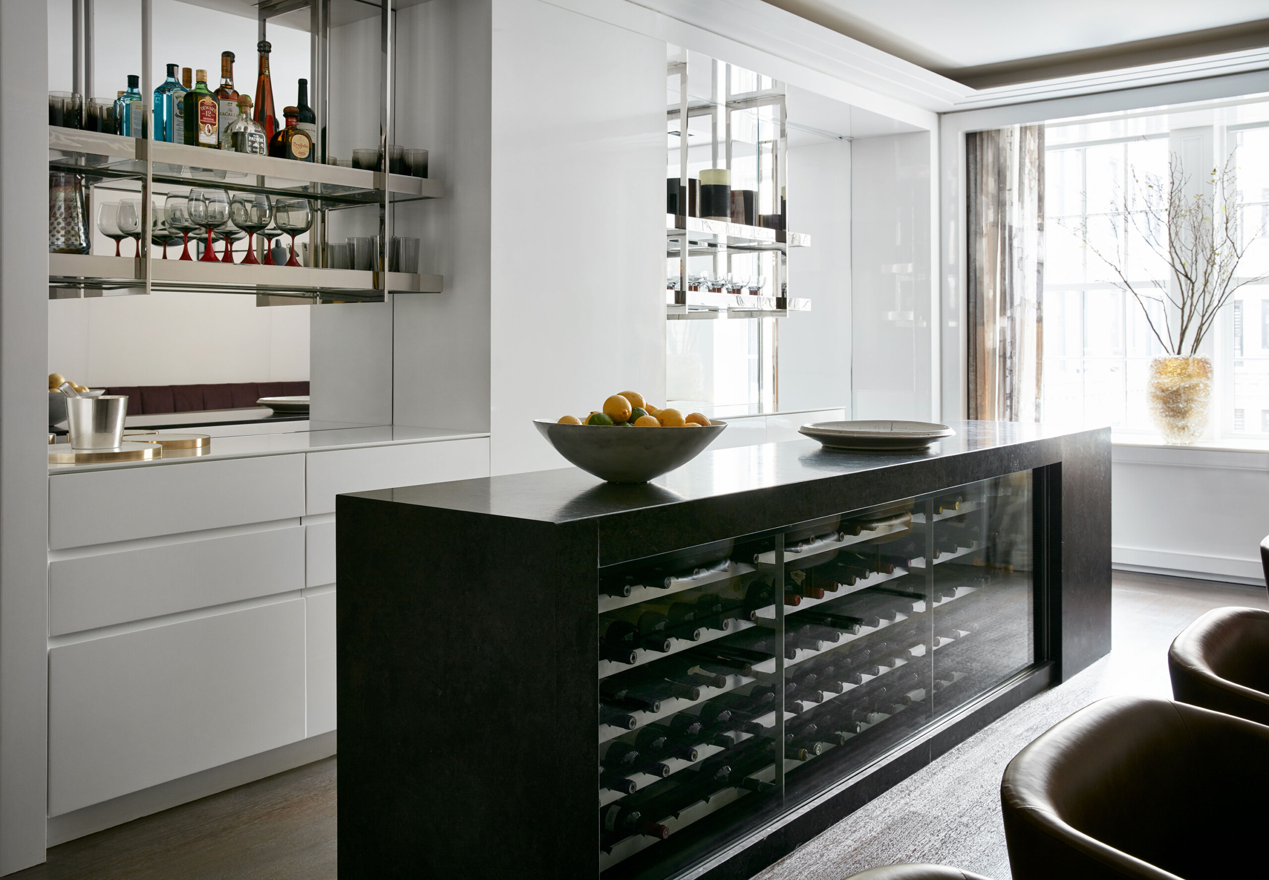 Park Avenue - Residential wine bar in luxury Park Avenue home. Black and white modern interior...