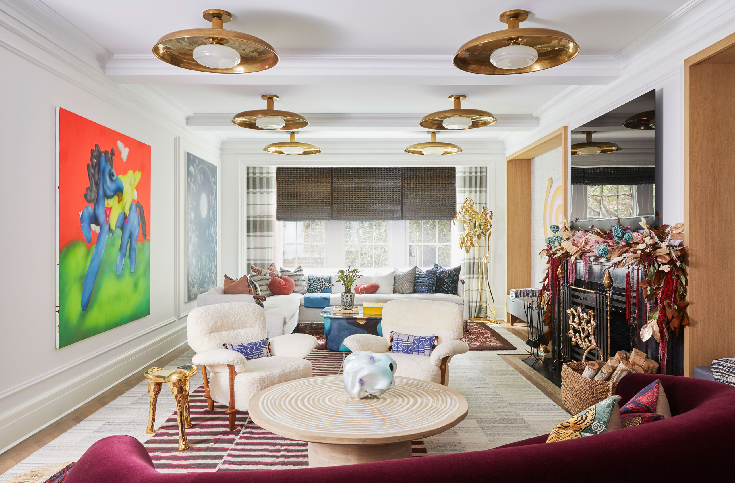 Uptown Eclectic - Pembrooke & Ives - Eclectic living room with modern art and colorful design....
