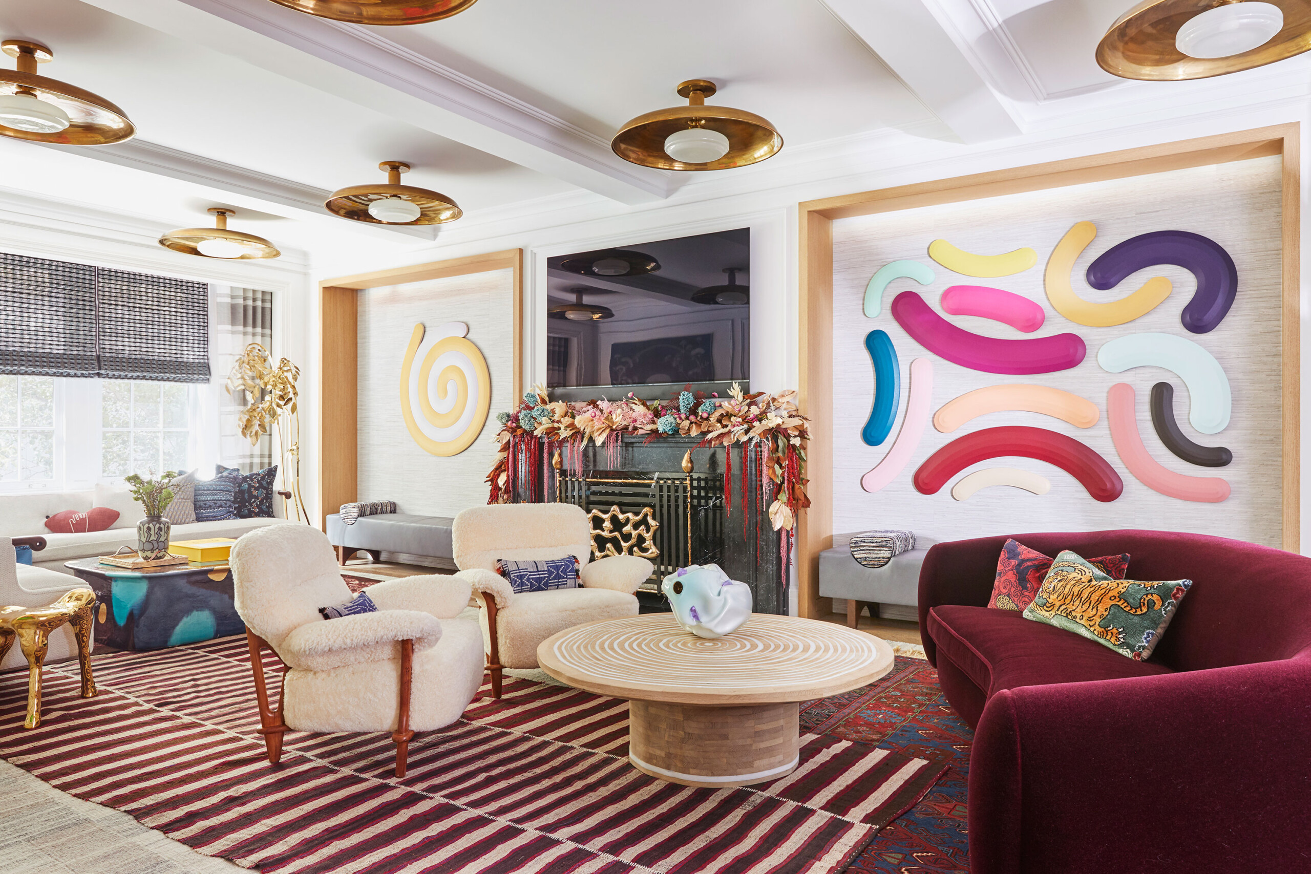Uptown Eclectic - Pembrooke & Ives - Eclectic living room design with modern art and colorful furniture...