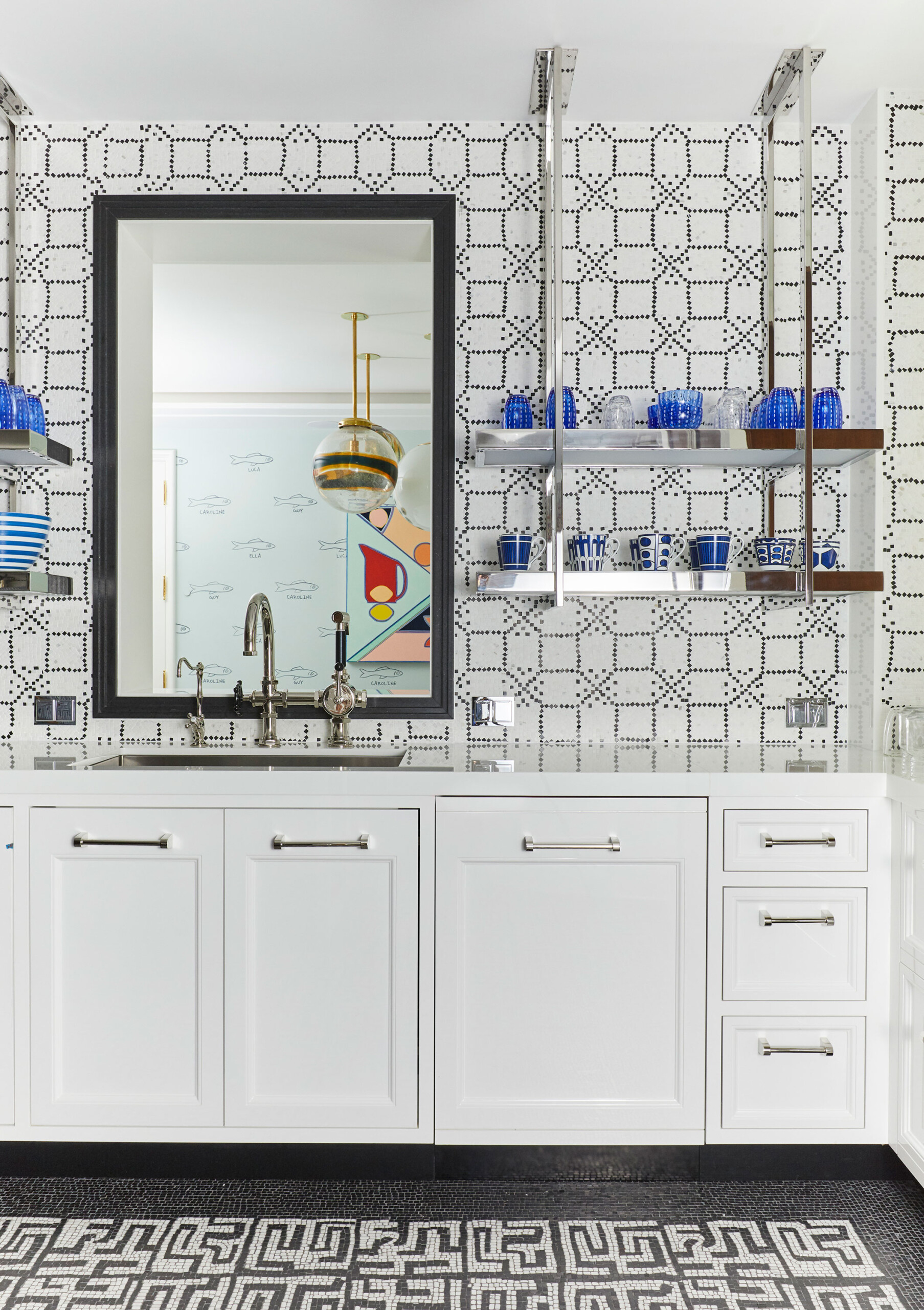 Uptown Eclectic - Pembrooke & Ives - Eclectic kitchen with walnut cabinets, marble counter and...