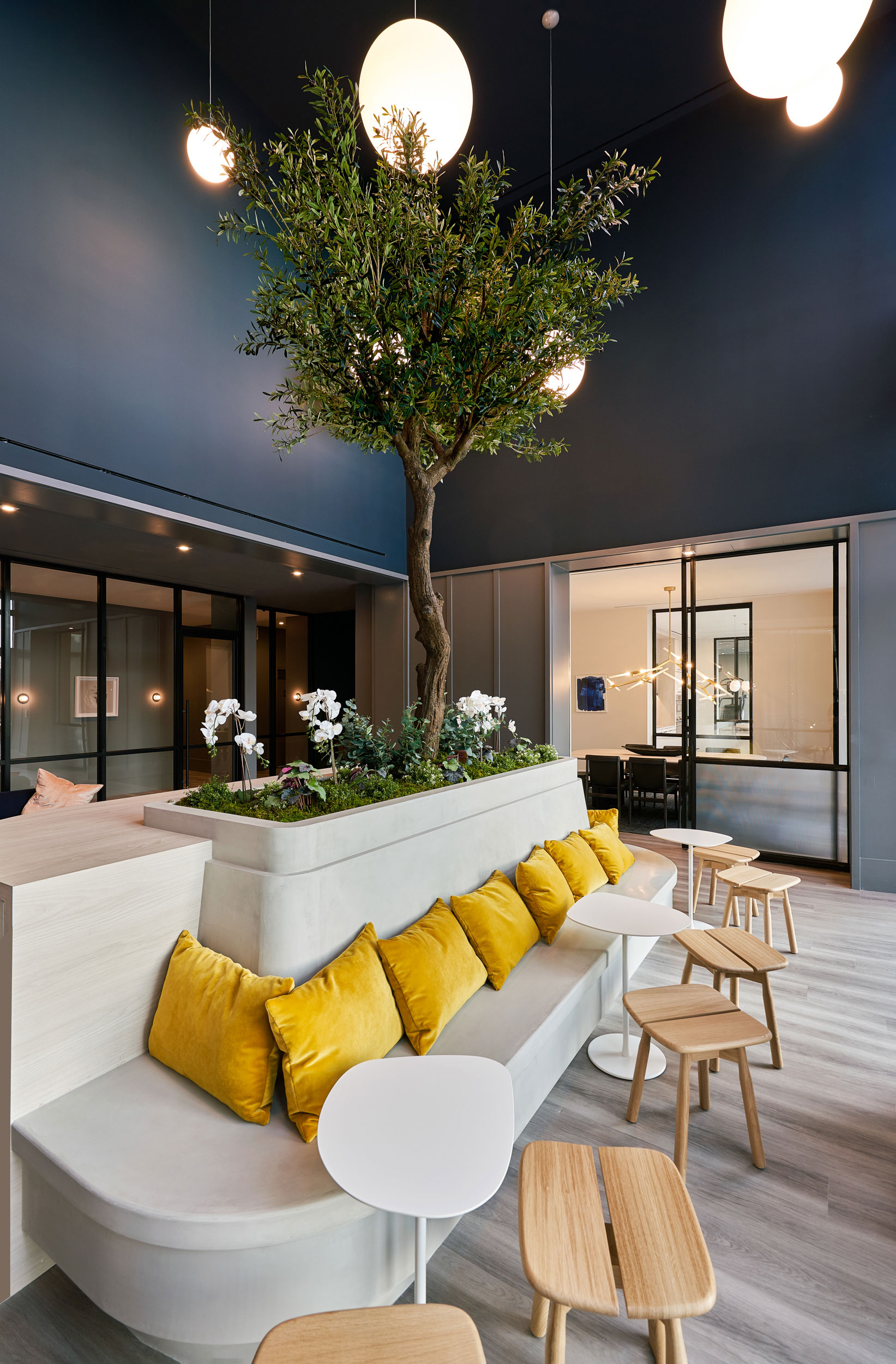 The Biltmore - Lounge seating in The Afton, New York. Interior design by Pembrooke & Ives. Photography...