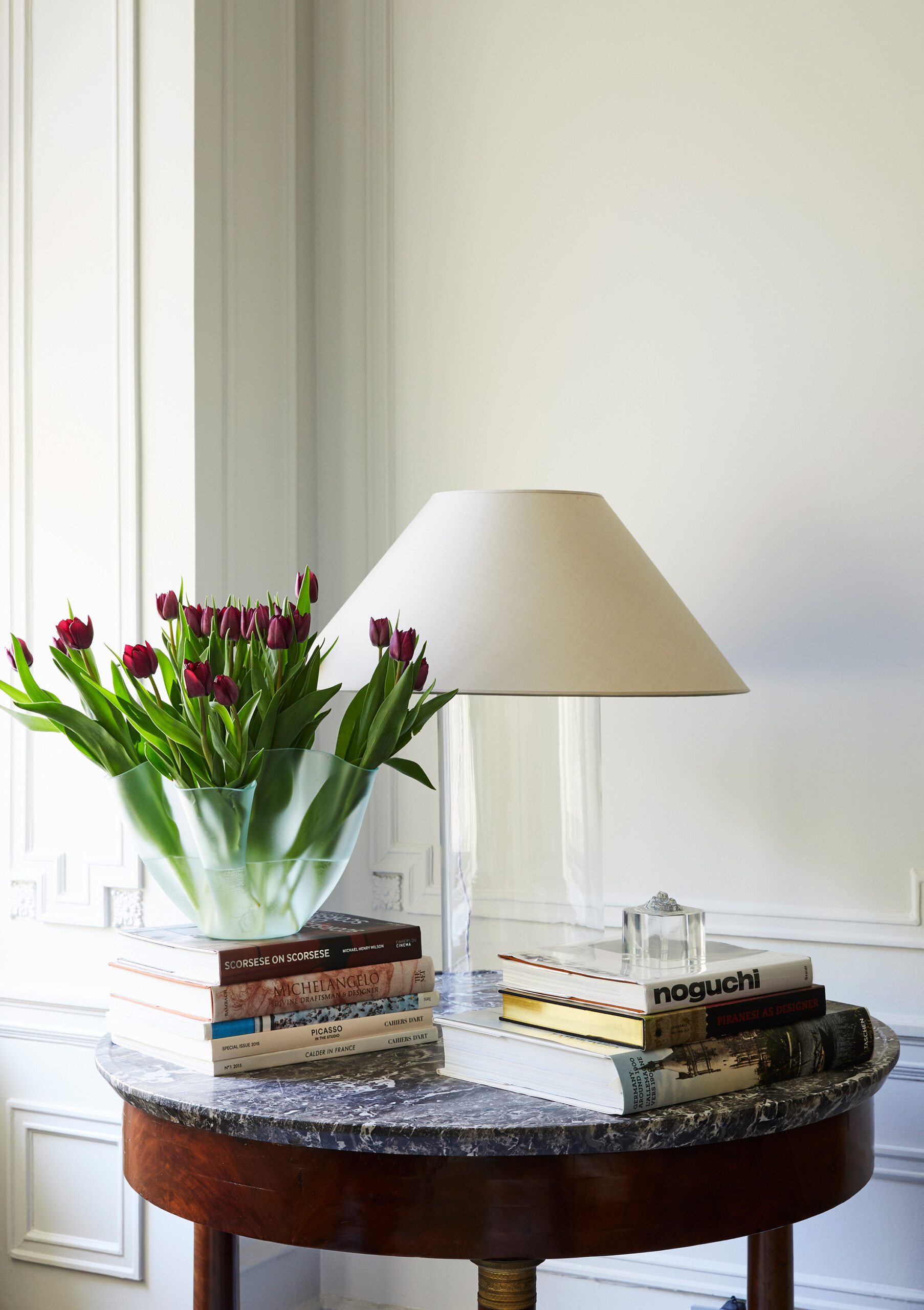 West Side Elegance - Pembrooke & Ives - West Side living room detail with marble table and glass...