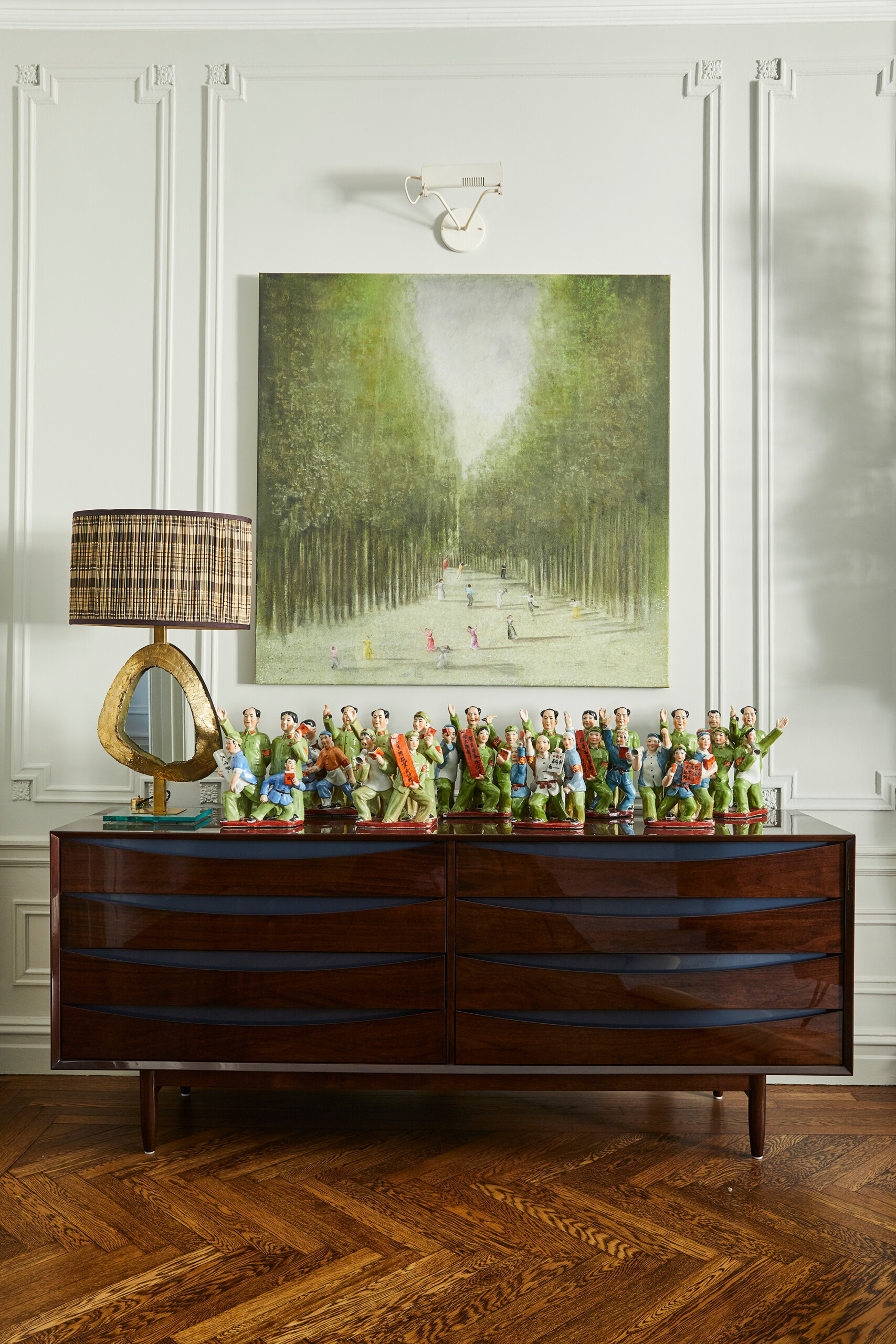 West Side Elegance - Pembrooke & Ives - West Side living room custom credenza, and vintage figurines....