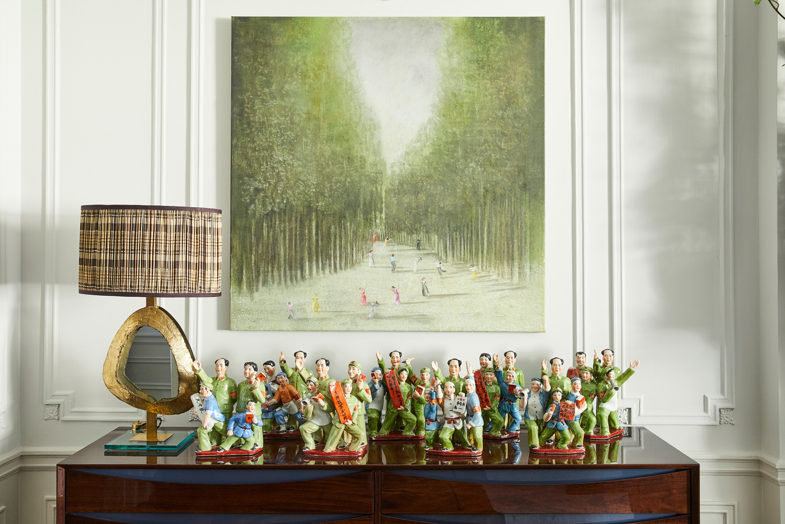 West Side Elegance - Pembrooke & Ives - West Side living room custom credenza, and vintage figurines....