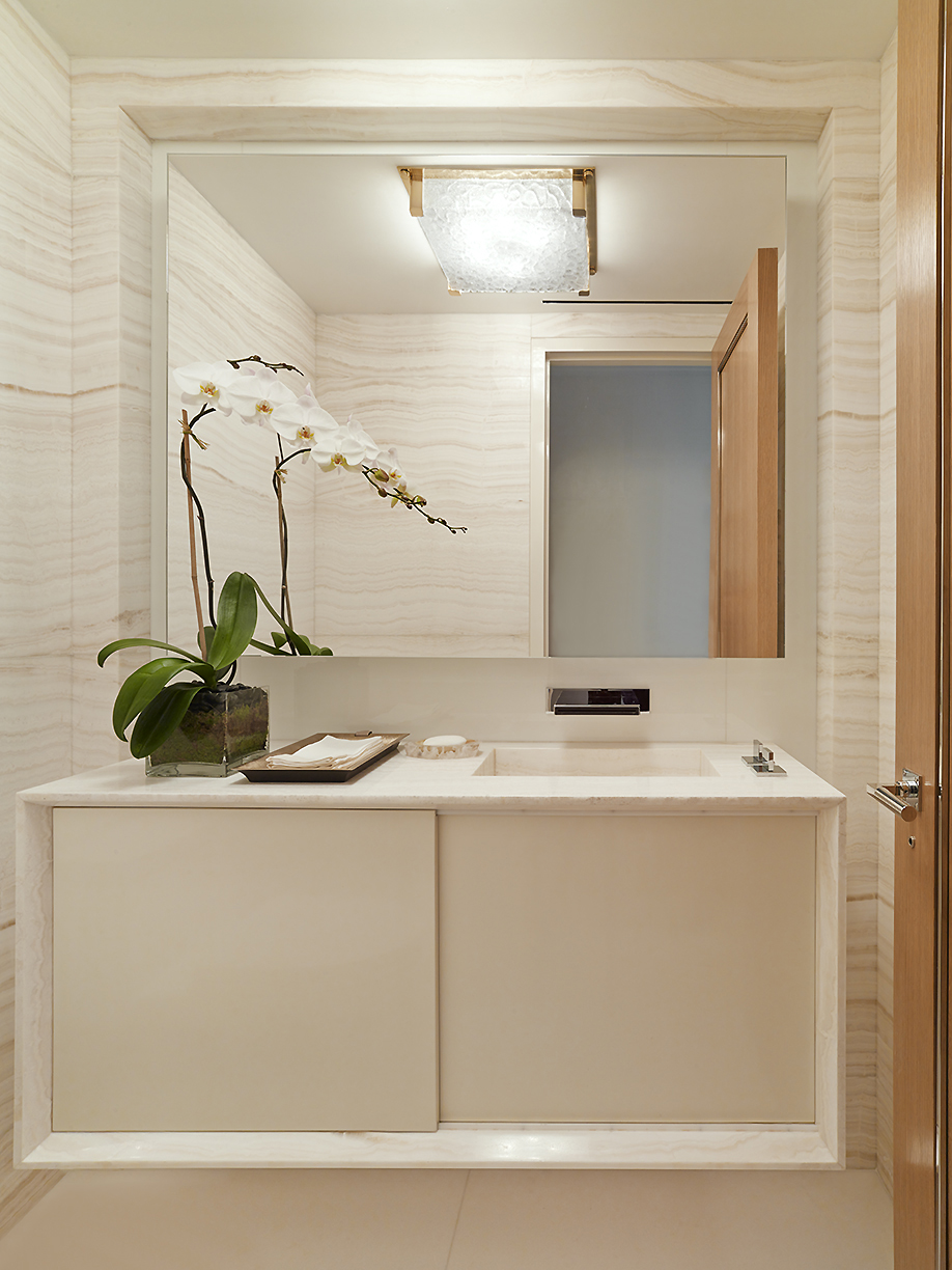 Classical Park Avenue - Bathroom on Park Avenue with wall-mounted floating vanity basin and inset...