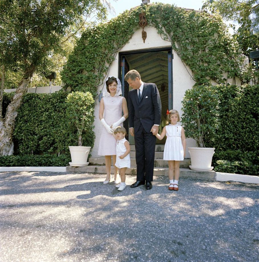 The Kennedy's, 1963, at the entryway of their estate in Florida
