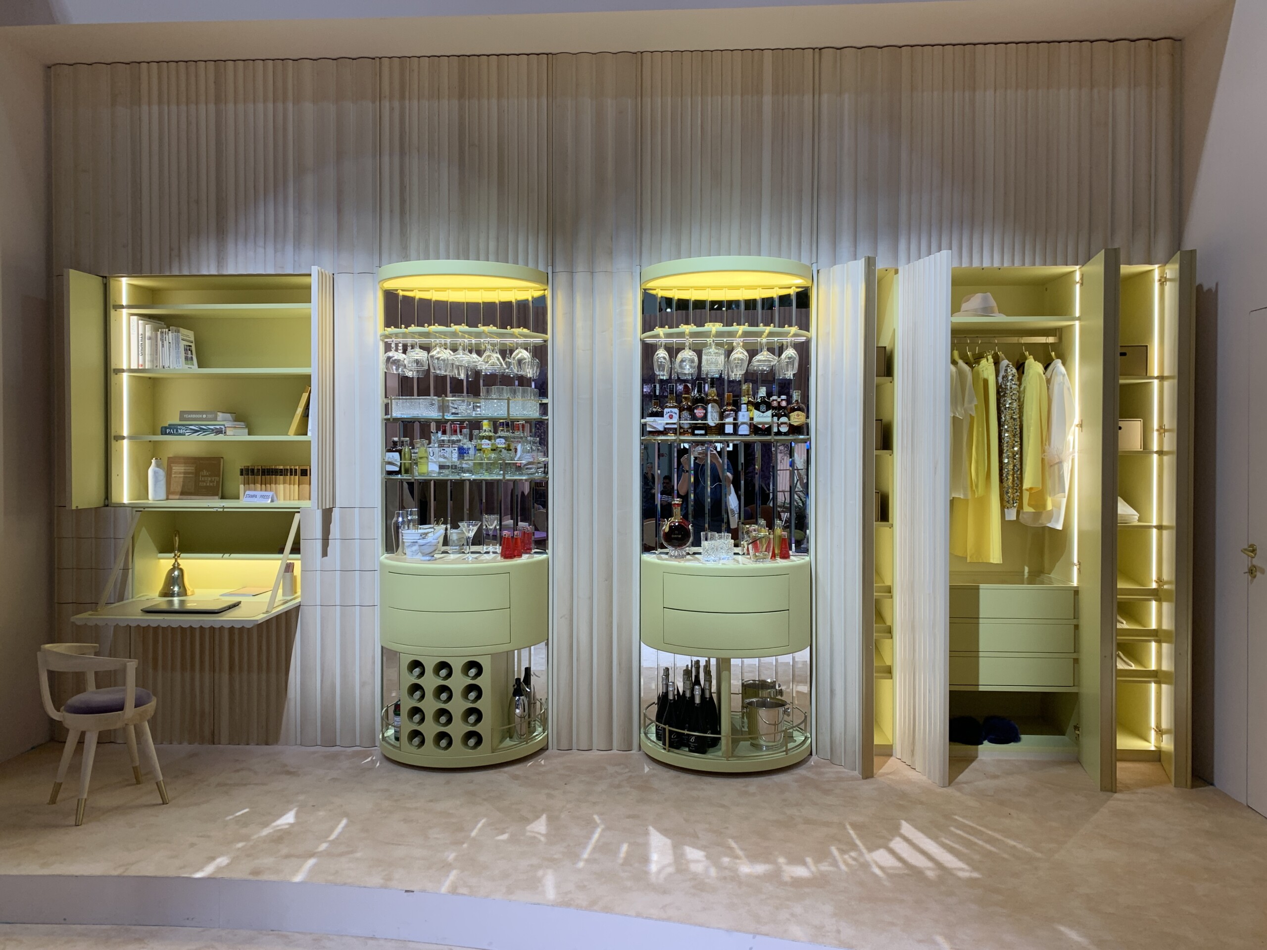 Salone del Mobile 2022, Fratelli Boffi Fluted Design, Modern and colorful desk and wardrobe, interior...