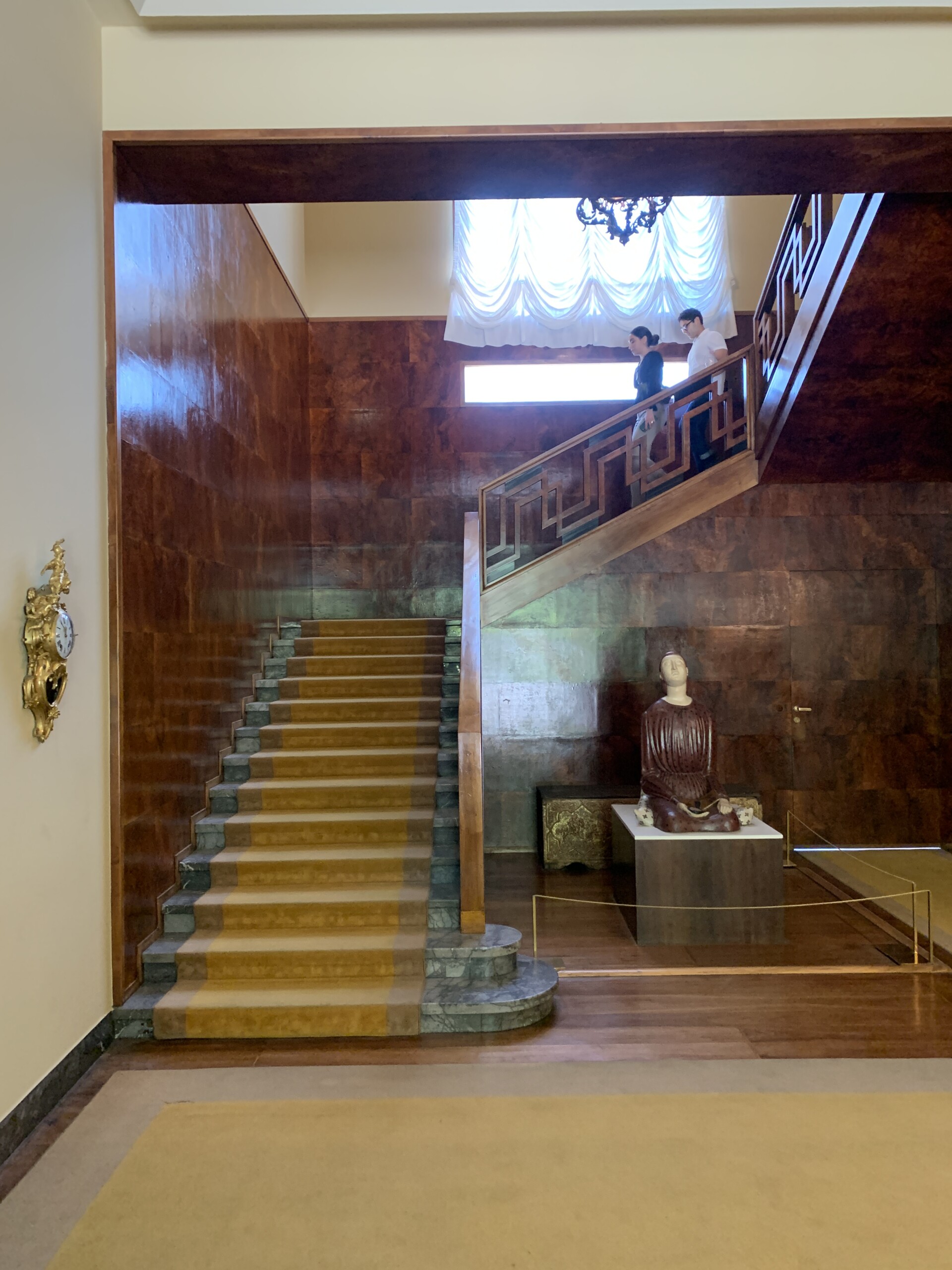 Vintage color stairs and maple wood walls Villa Necchi Campiglio, Salone del Mobile 2022