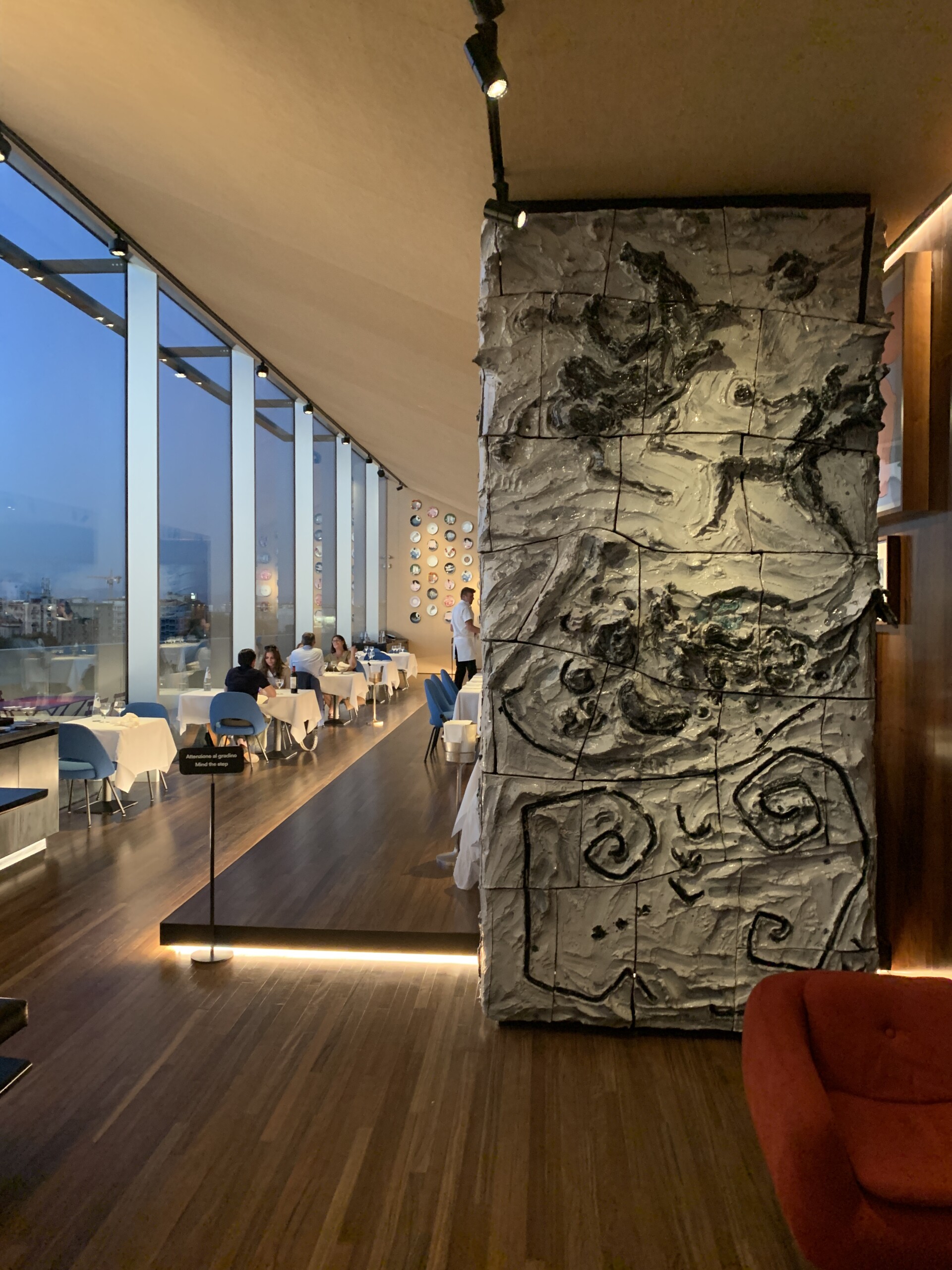 Prada Torre Restaurant in Milano. Wall art Salone del Mobile 2022