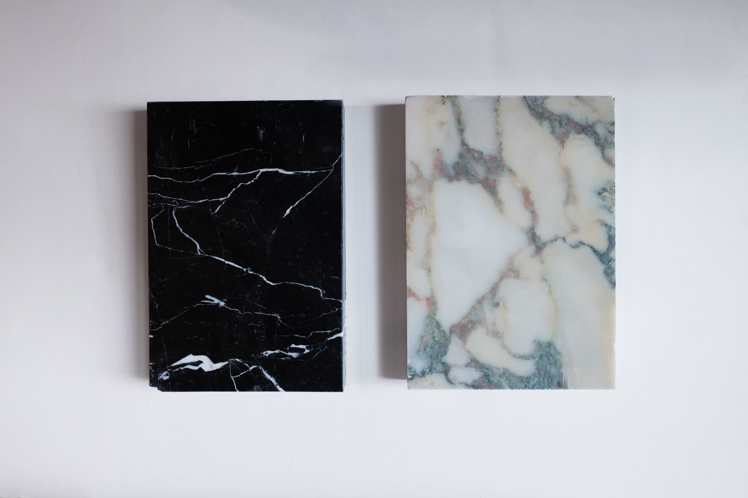 Black and white marble material samples for interior design