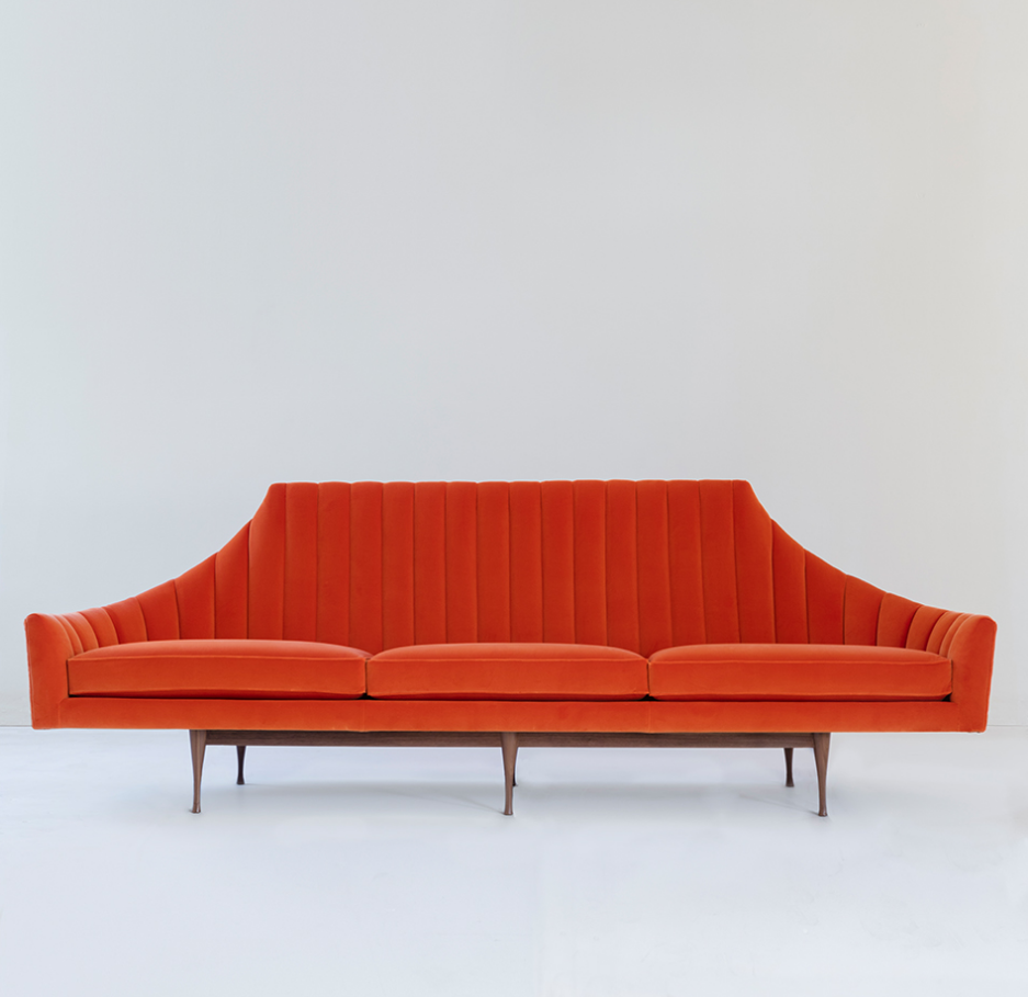 Ralph Pucci, Symmetric Sofa 1920, vintage orange sofa