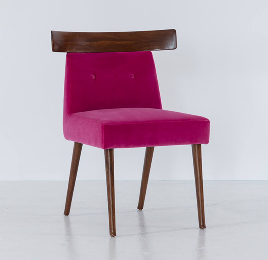 Ralph Pucci, Argos Dining Chair Unique chair with walnut wood and deep pink fabric