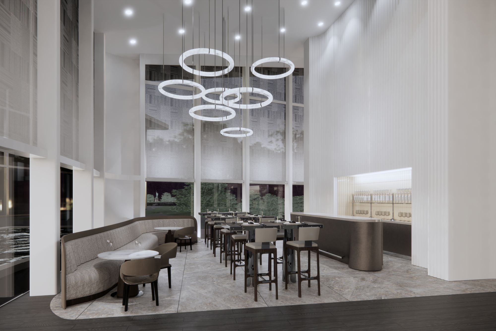 Liberty National Golf Club - Hospitality interior design by Pembrooke & Ives, Rendering of bistro,...