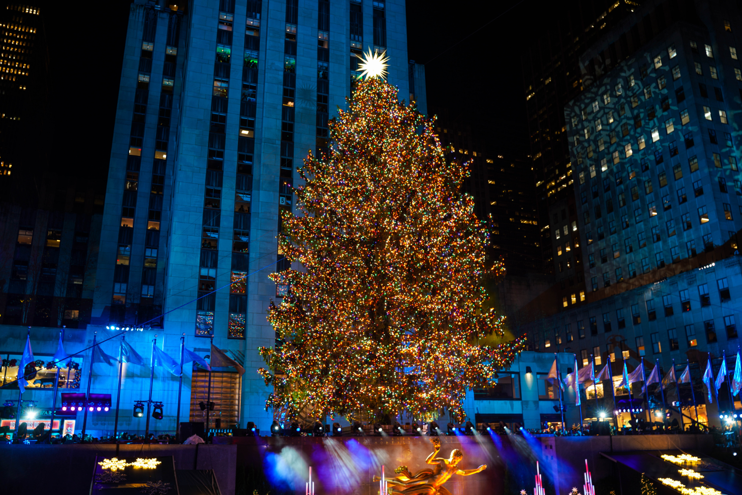 Pembrooke & Ives shot of the Christmas tree in Rockefeller Center