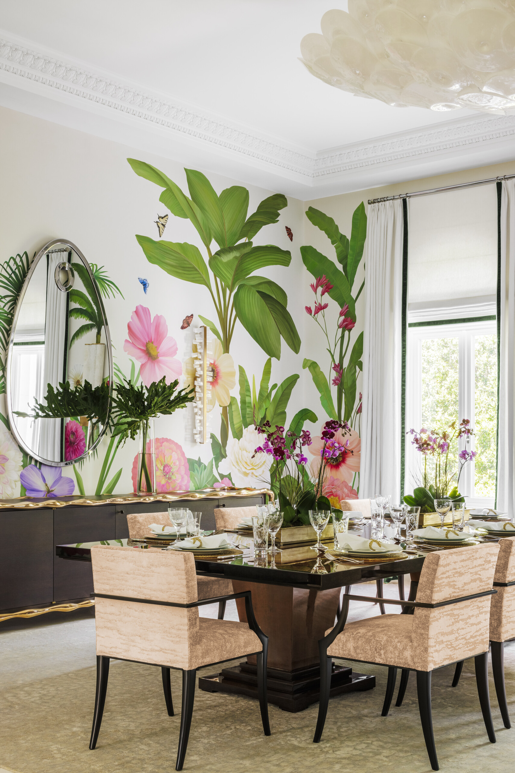 Painted flower wallcovering by MJ Atelier