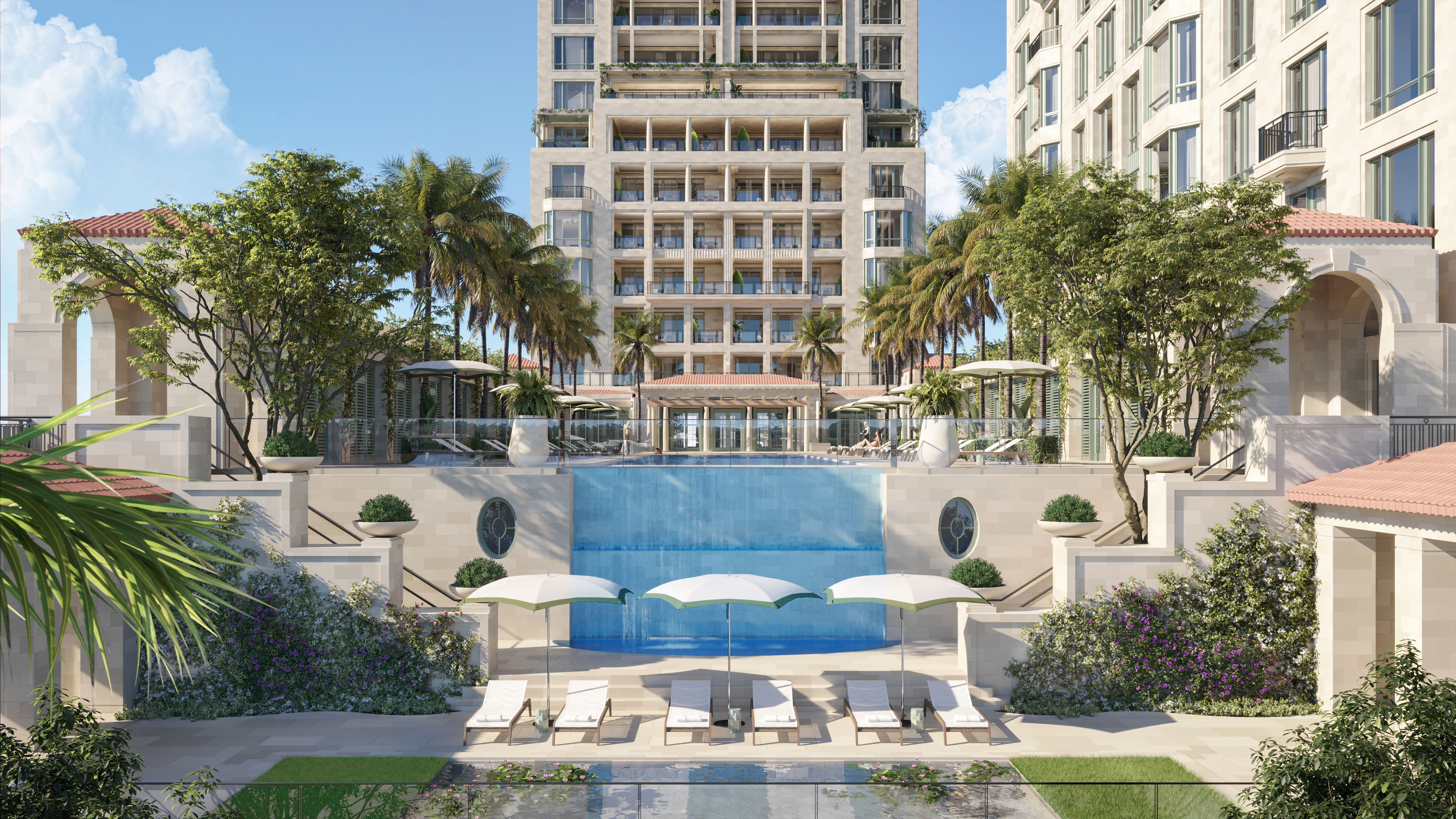 Render of the outdoor pool, The South Flagler House in West Palm Beach