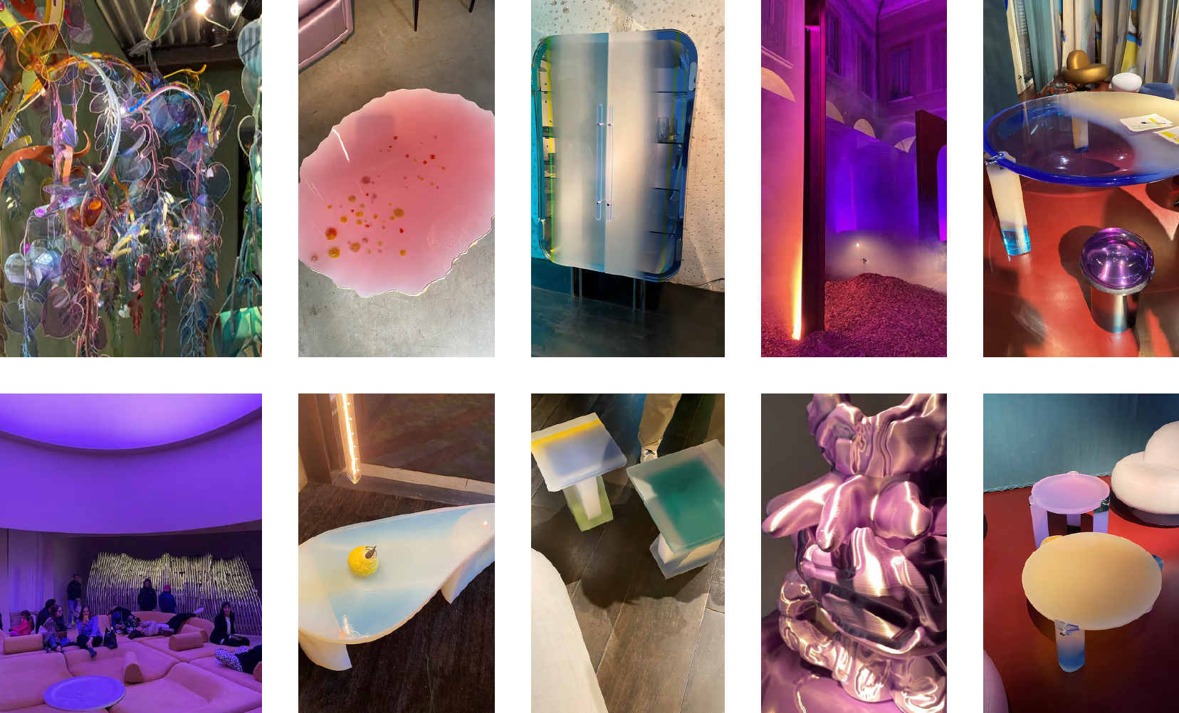 Grid of 10 rectangular images in vertical alignment showcasing pieces from Milan Design Week 2024