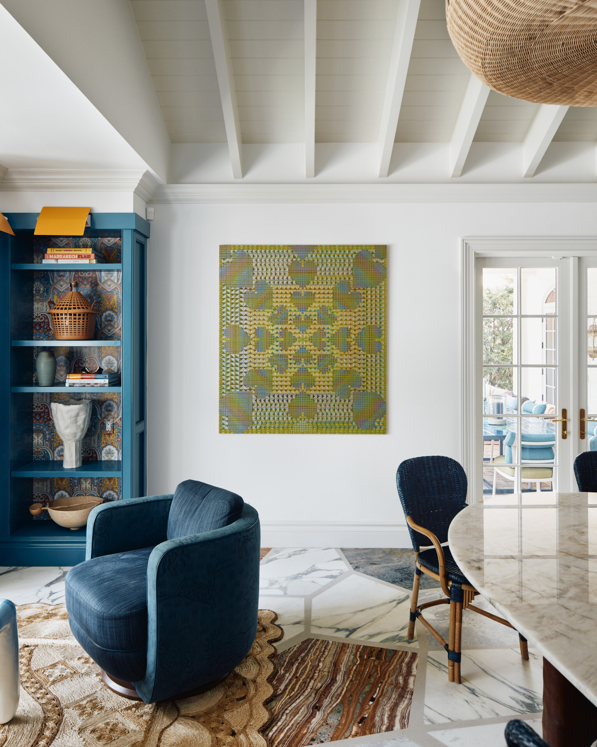 Palm Beach Interior Design by Pembrooke & Ives. Dining and sitting area in family room with terrazzo...