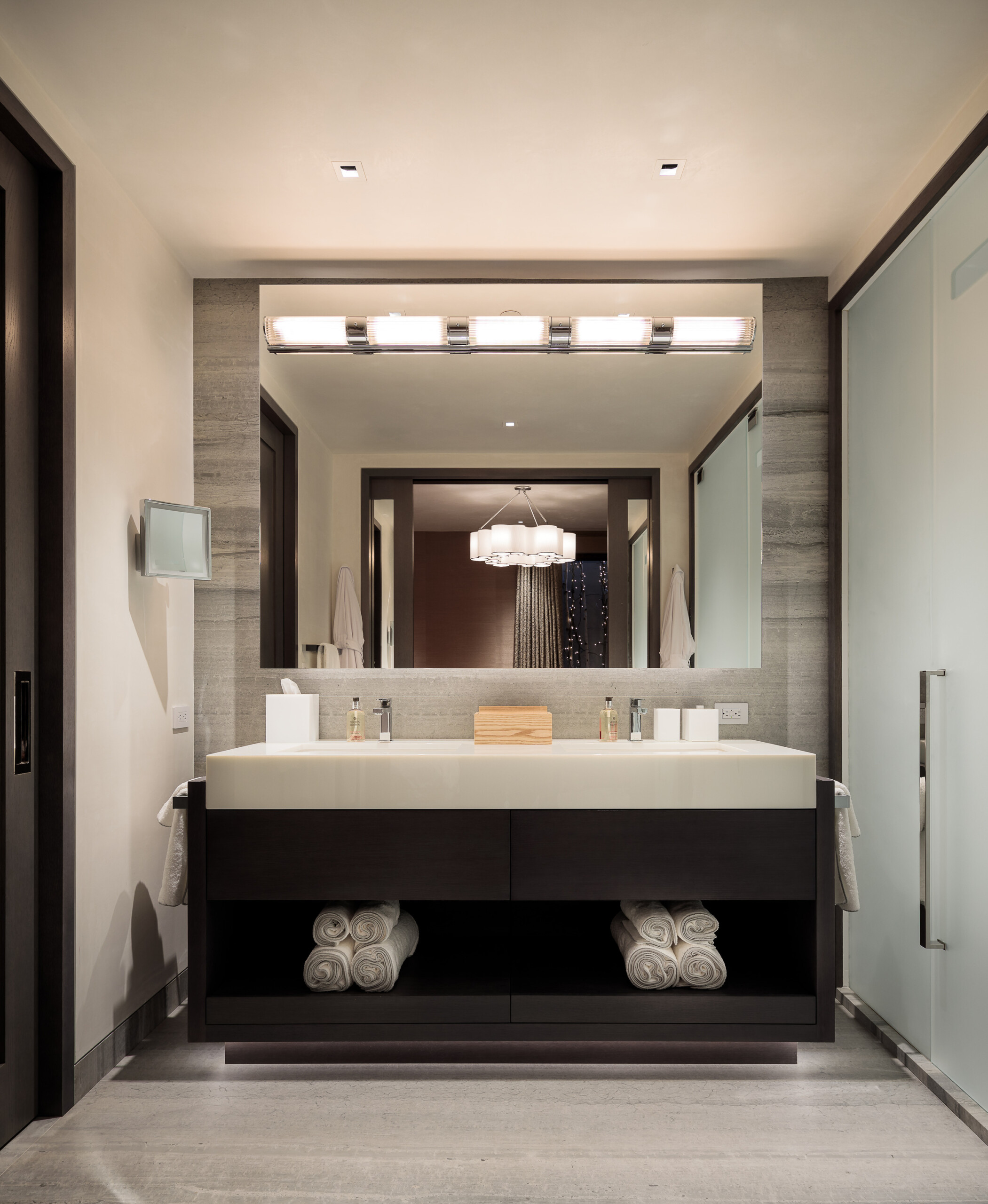 Red Mountain - Modern black and white bathroom in Red Mountain vacation home with large blackened...