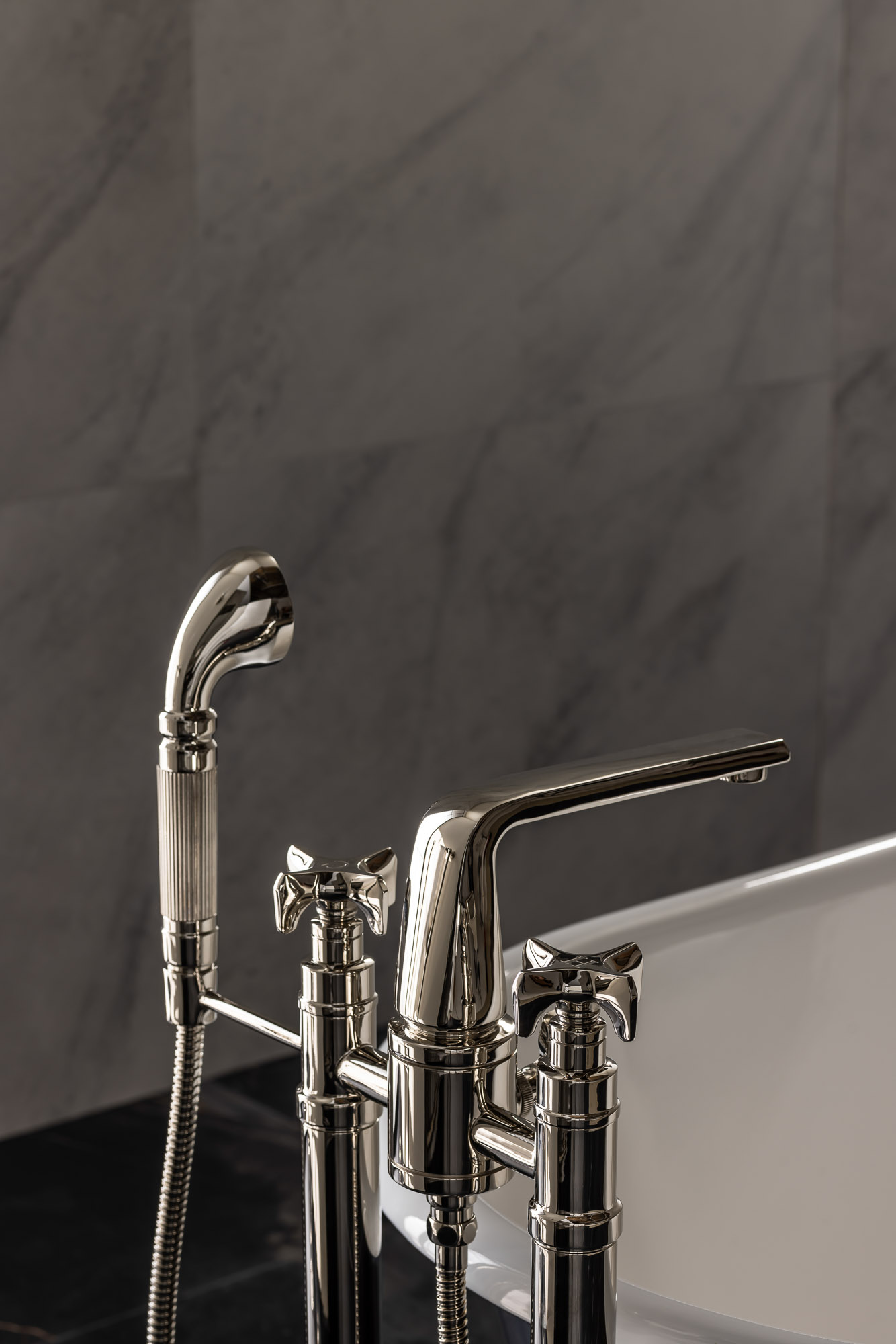 New York City bathroom styled for an editorial shoot to showcase the Hudson Collection, a product...