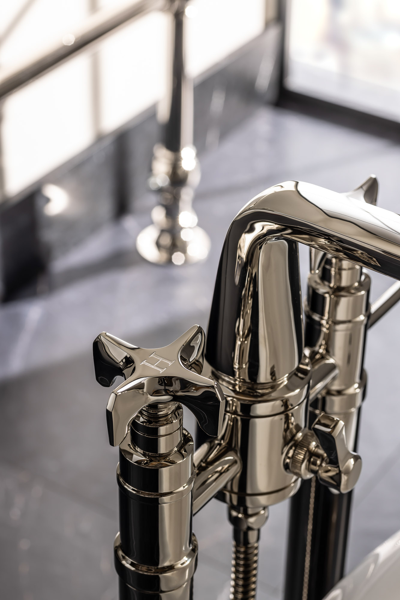 New York City bathroom styled for an editorial shoot to showcase the Hudson Collection, a product...